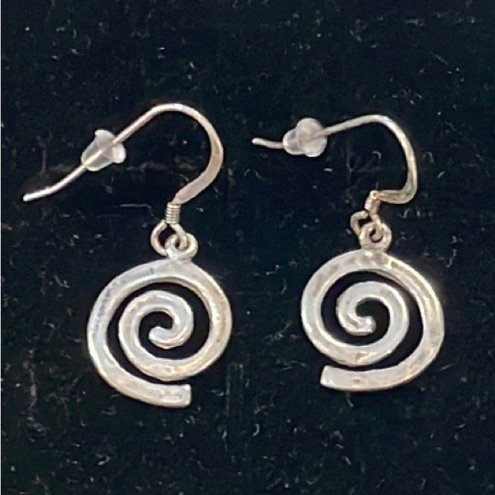 Sterling silver simple swirl dangle vintage earrings